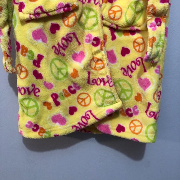 Sweet Sassy Girls Size Small (4/5) Tie Front Fuzzy Robe Yellow/Pink - Picture 5 of 8